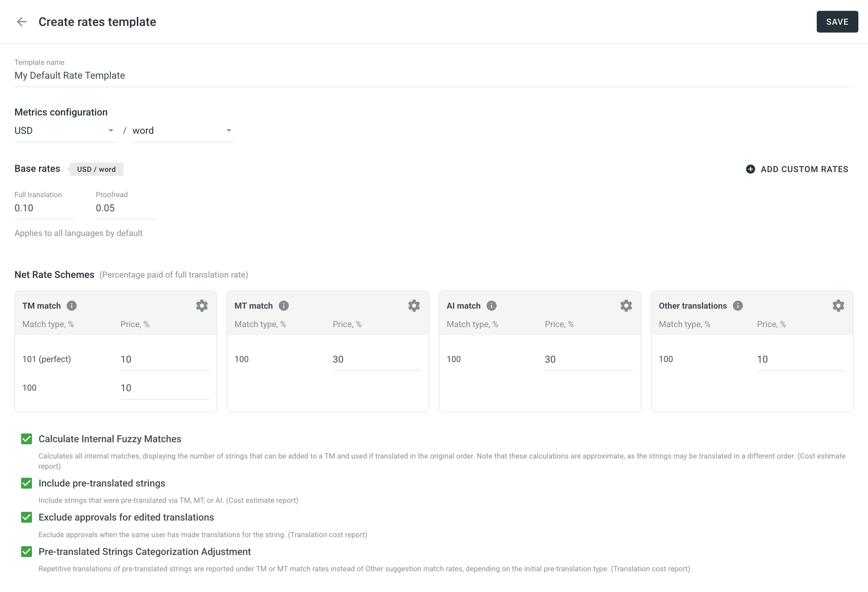 My Rate Templates