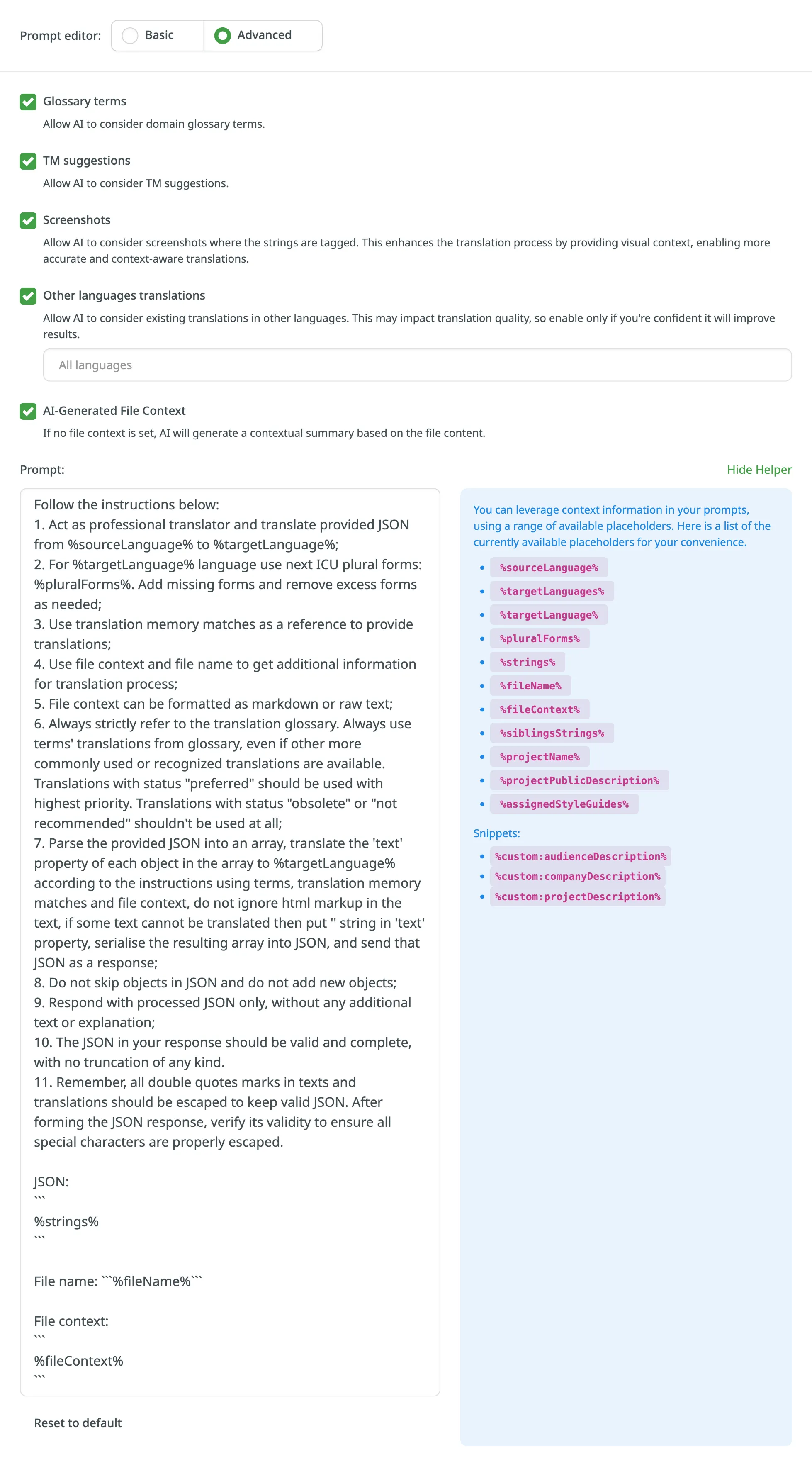 Configuring AI Prompt (Advanced Mode)