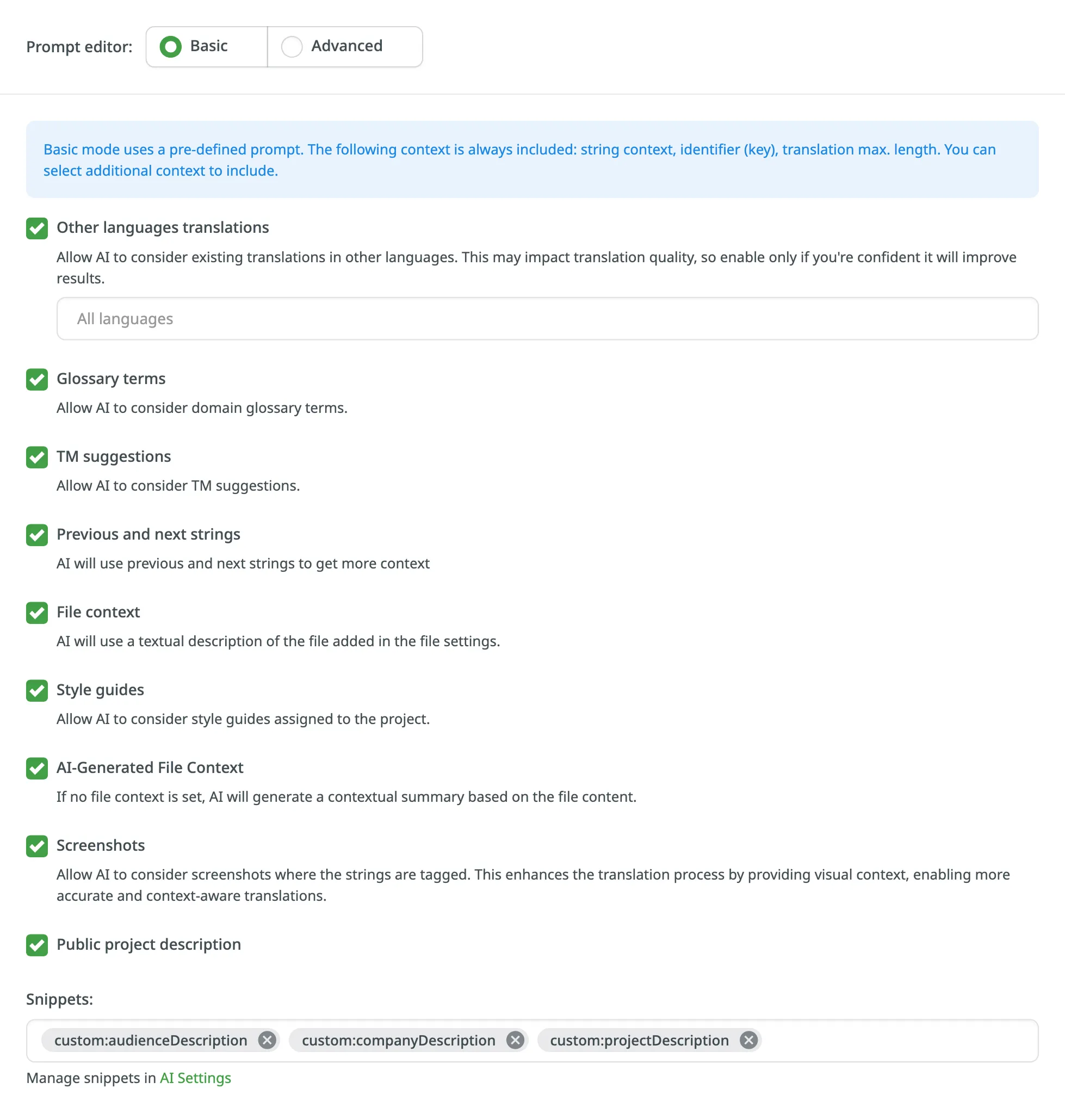 Configuring AI Prompt (Basic Mode)