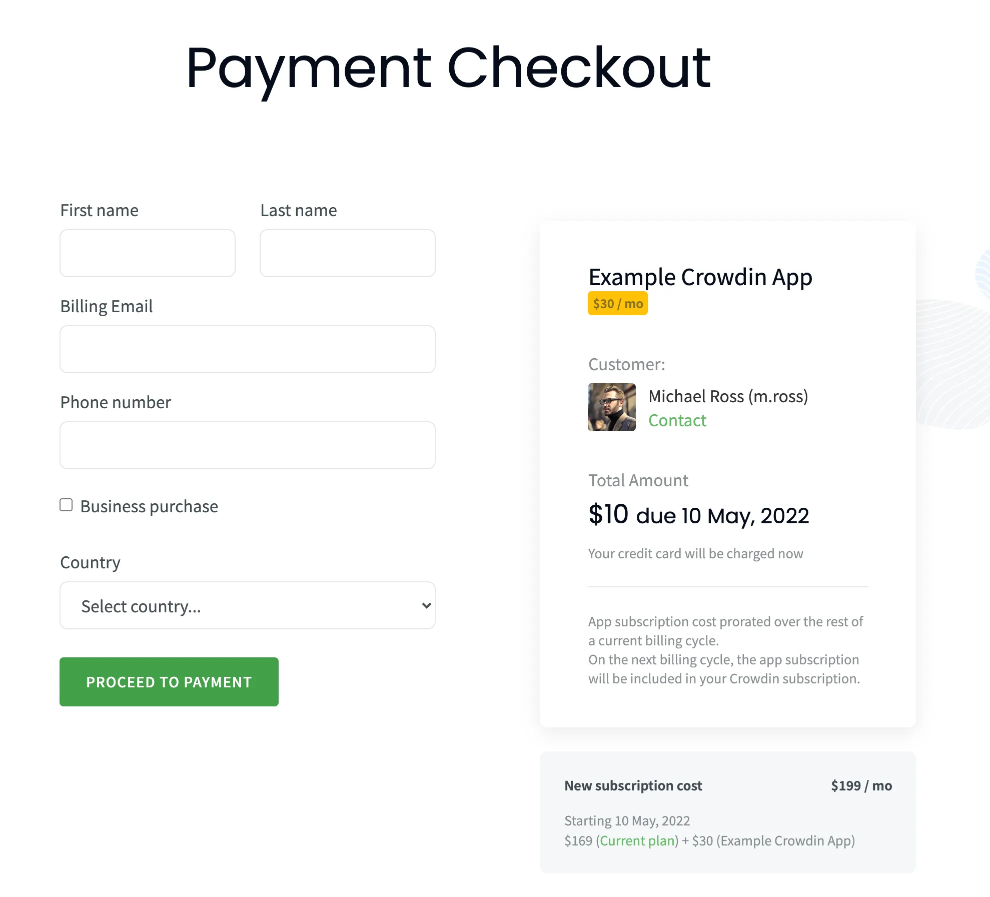 Crowdin Checkout page