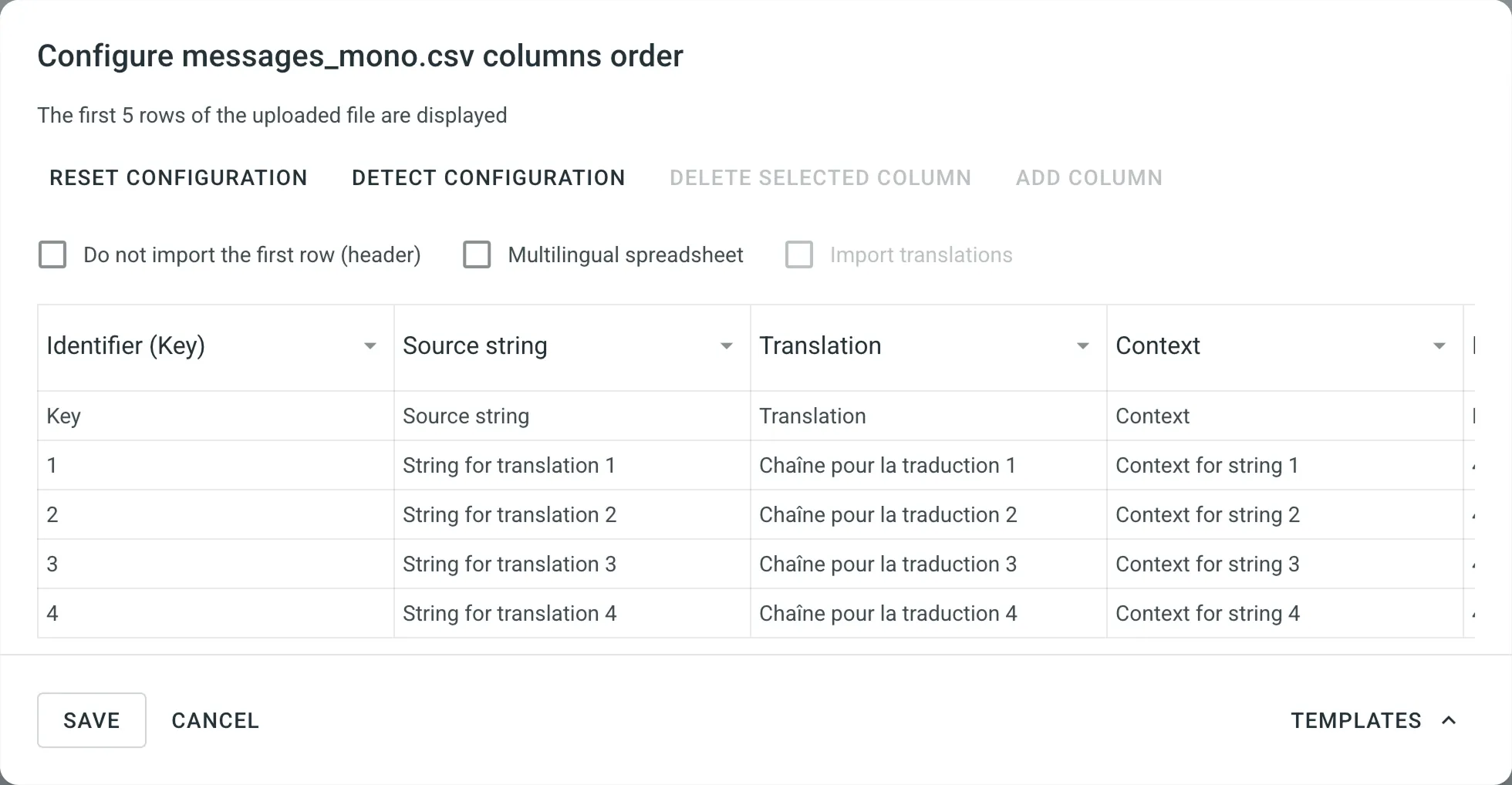 CSV Configuration
