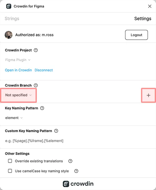 Figma Plugin Selecting or Creating Branches