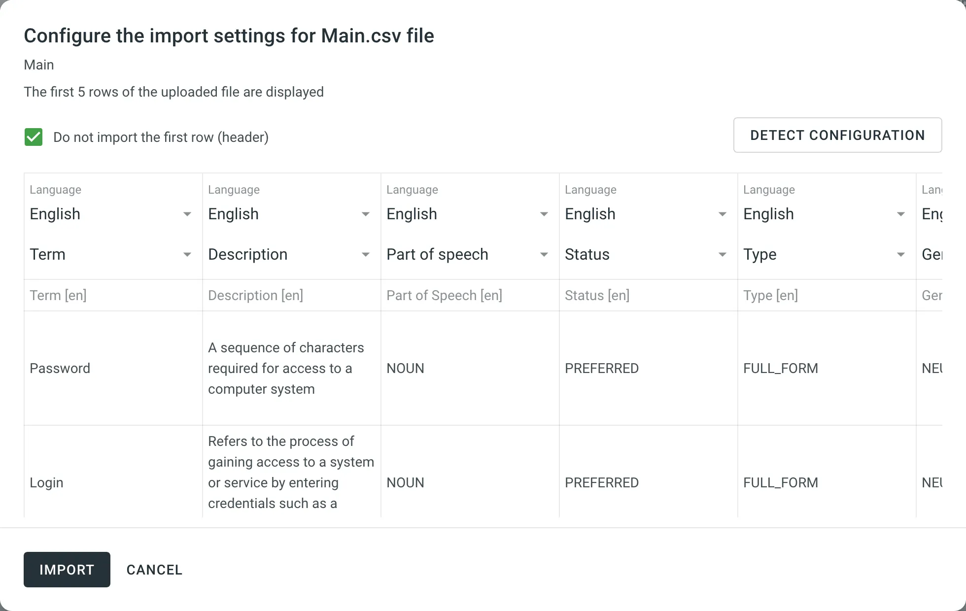 Configure Glossary Import