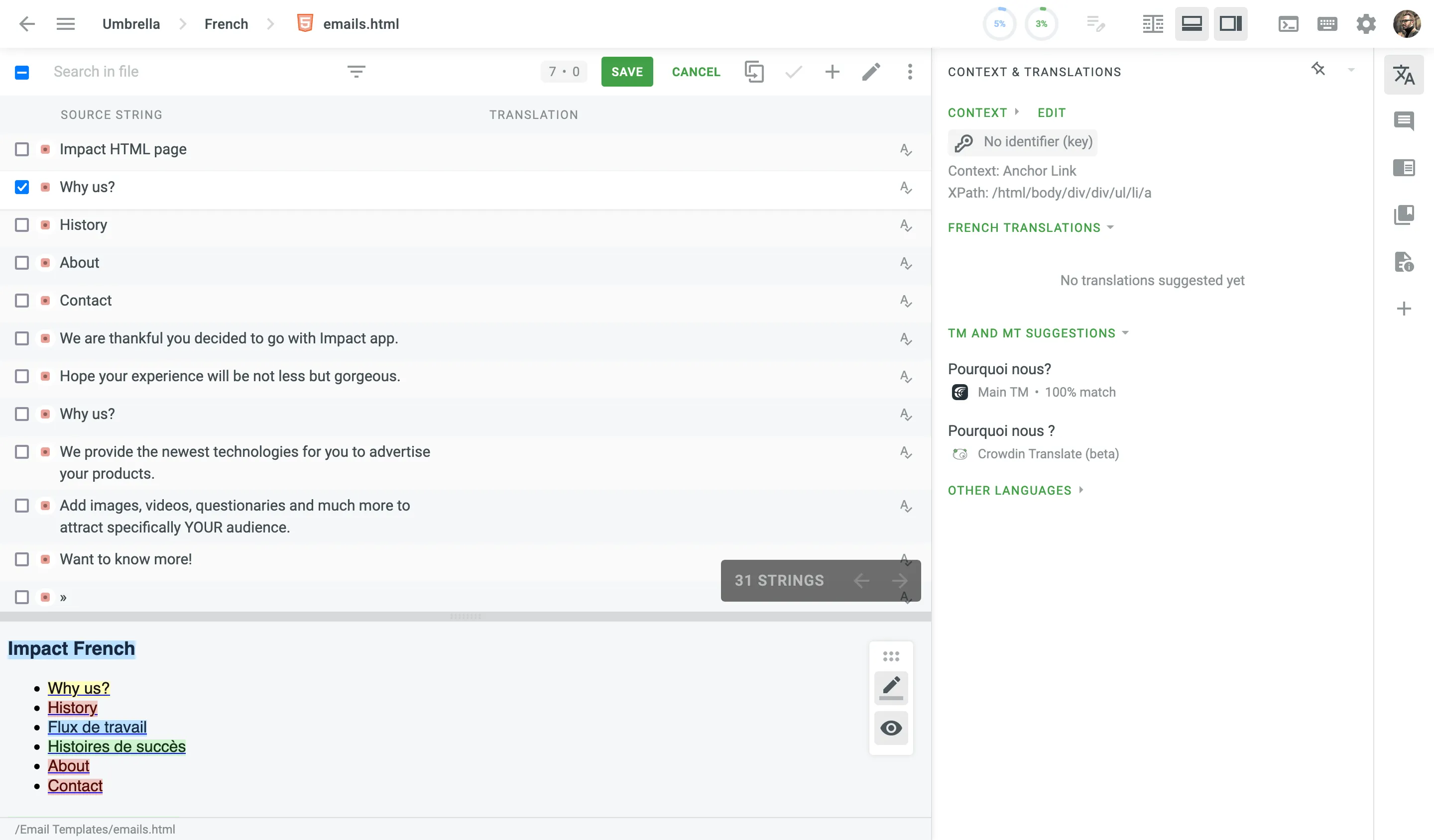 HTML view