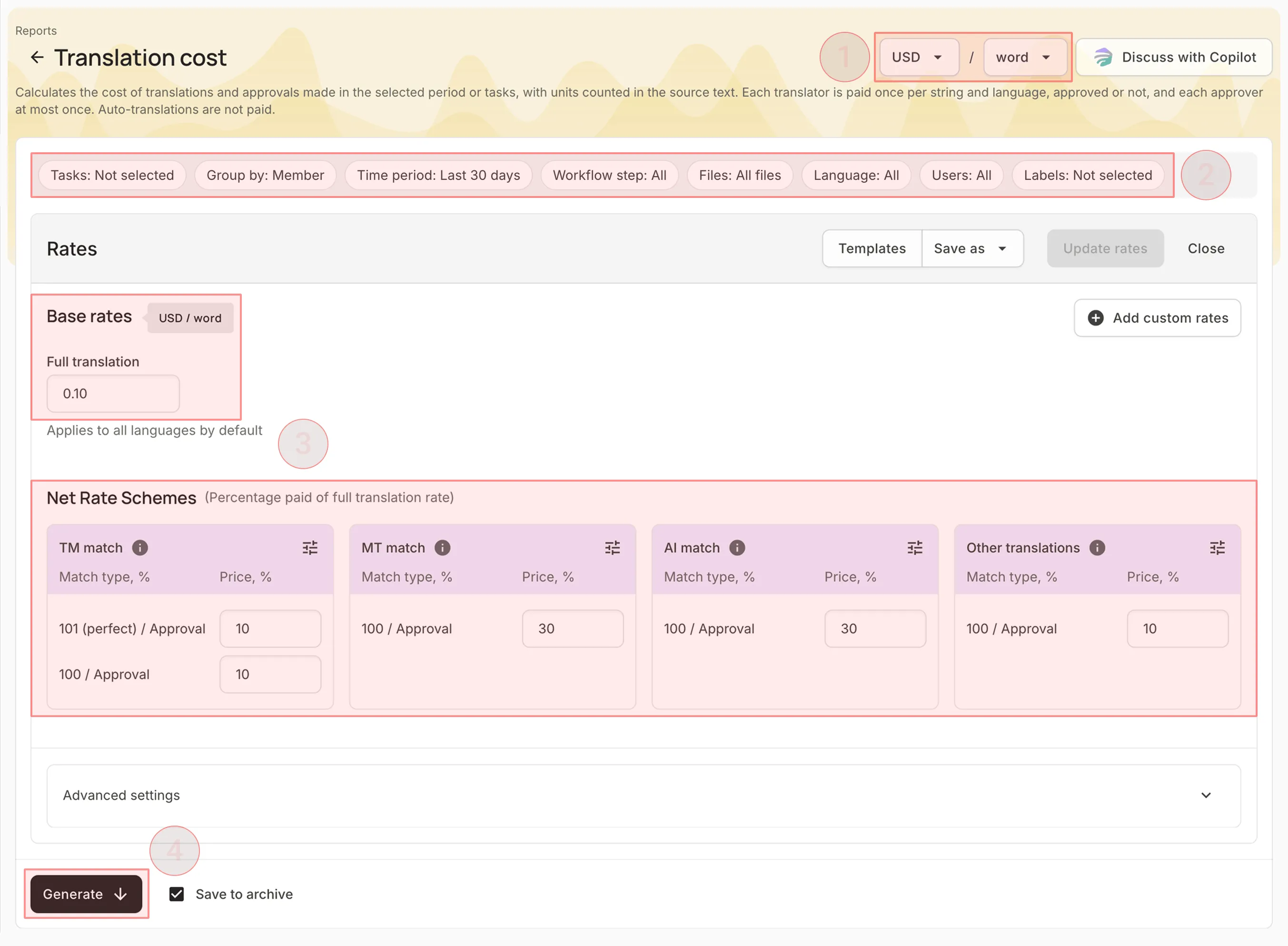 Generating Translation Cost