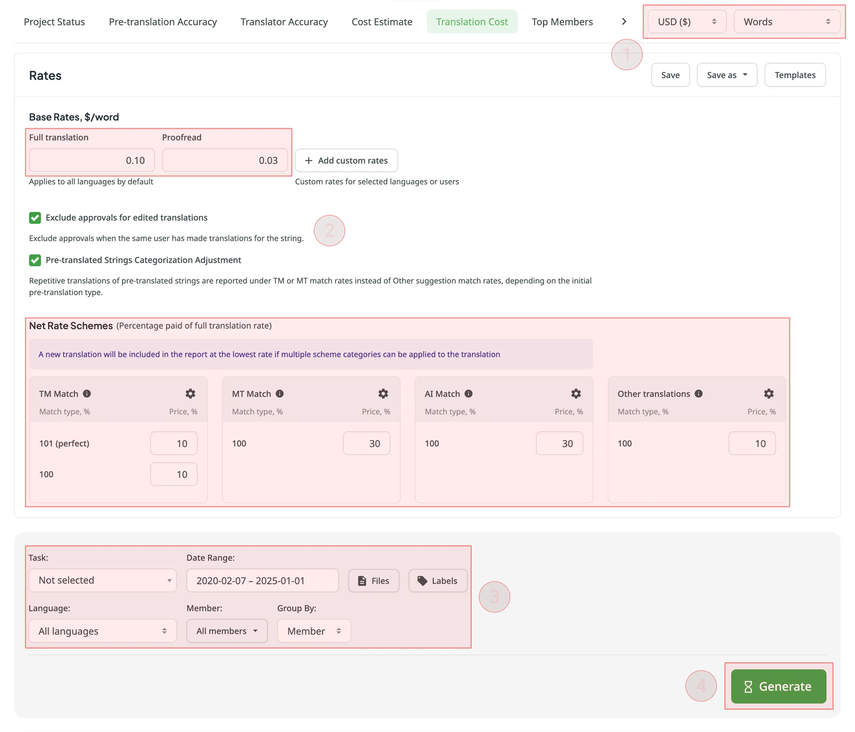 Generating Translation Cost