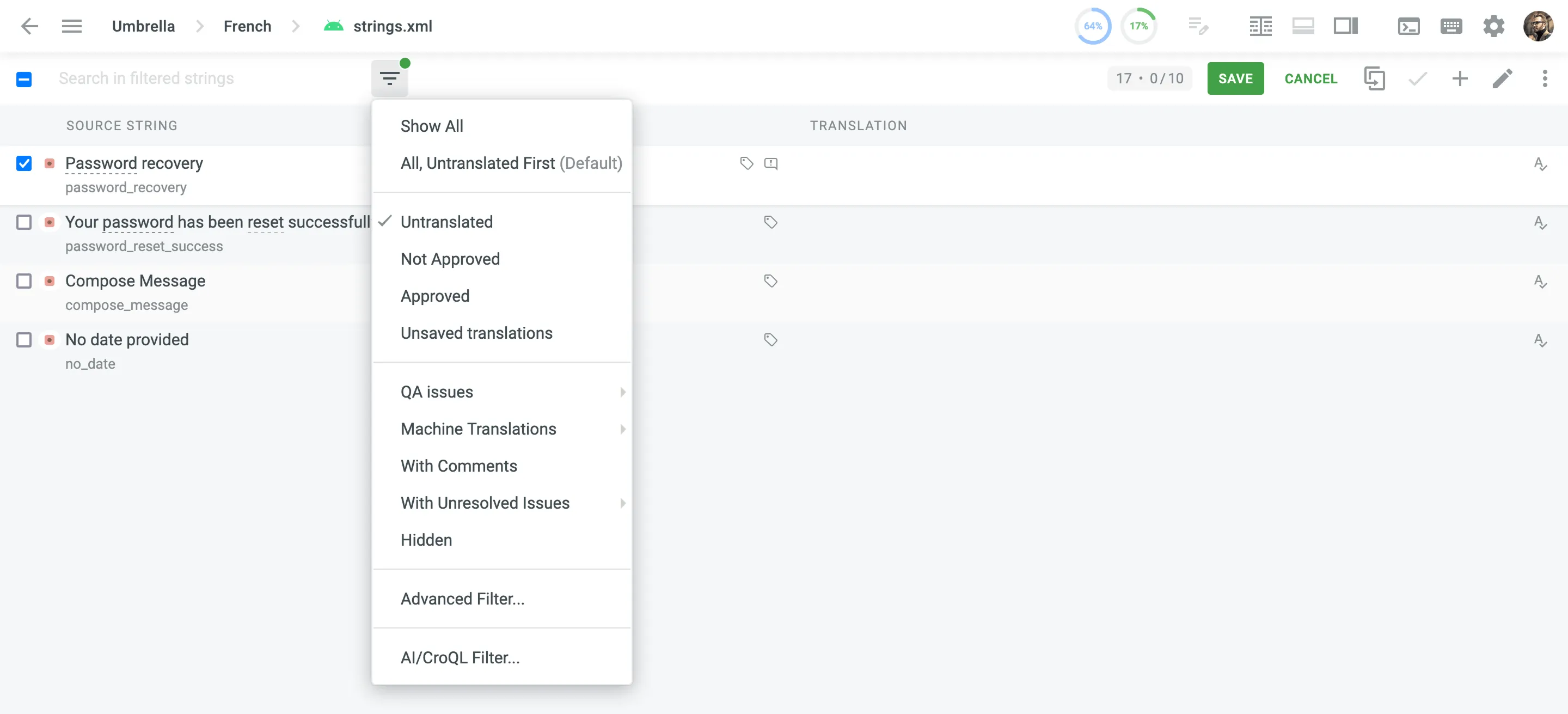 Strings Filter