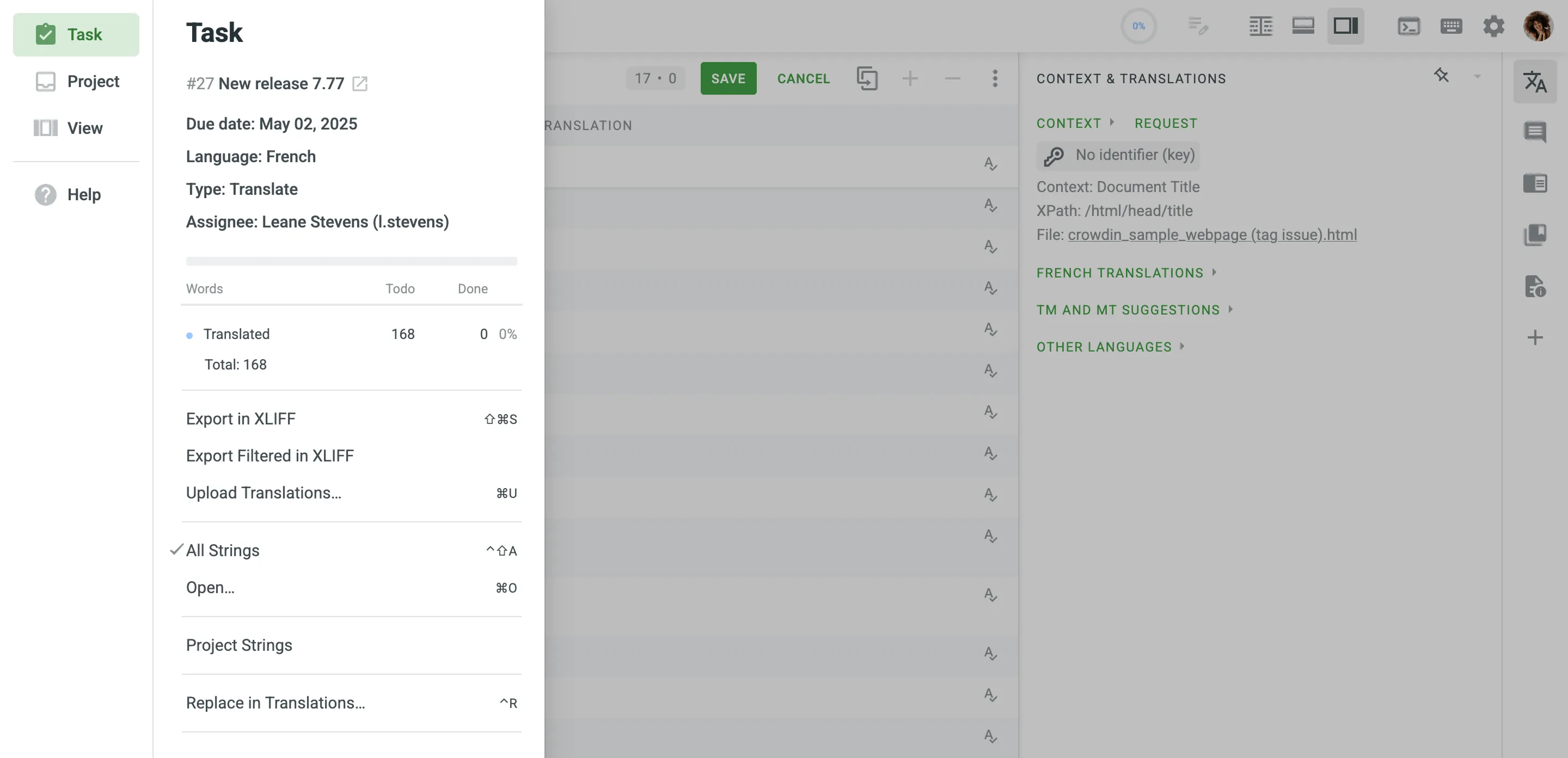 Task menu