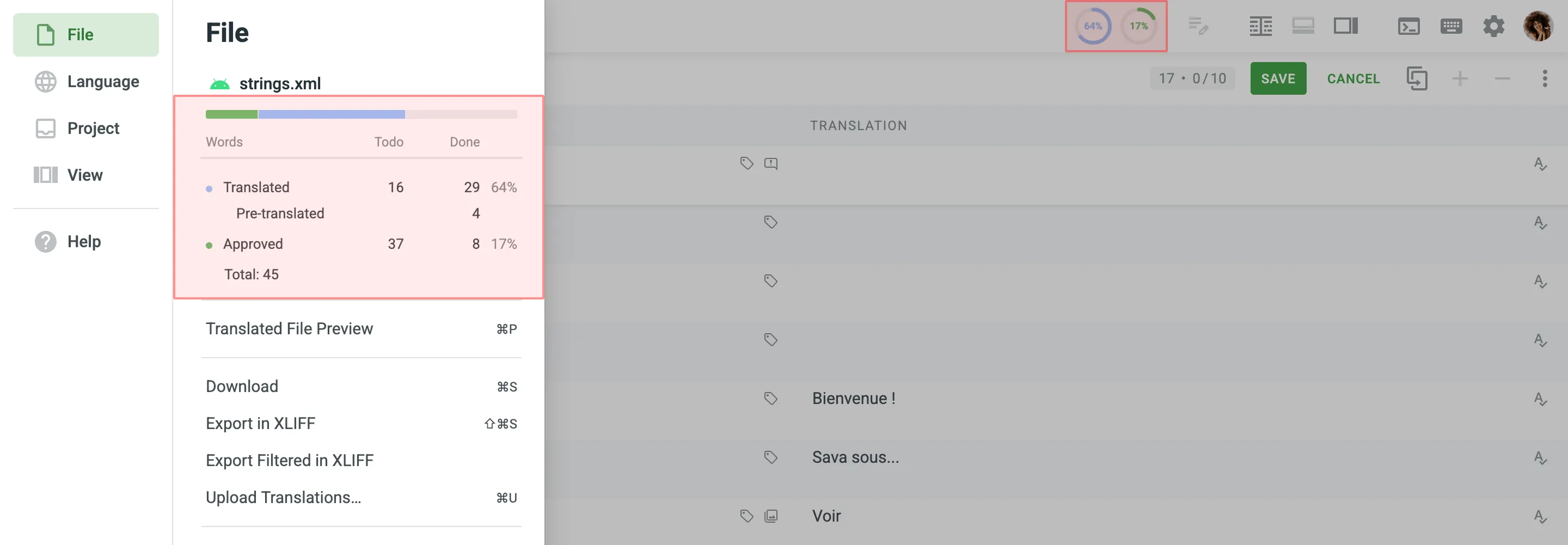Translation Progress Indicators