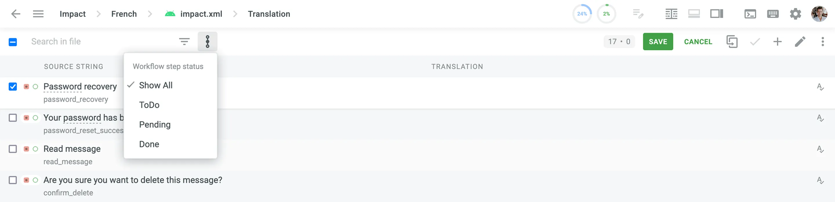 Workflow Status filter
