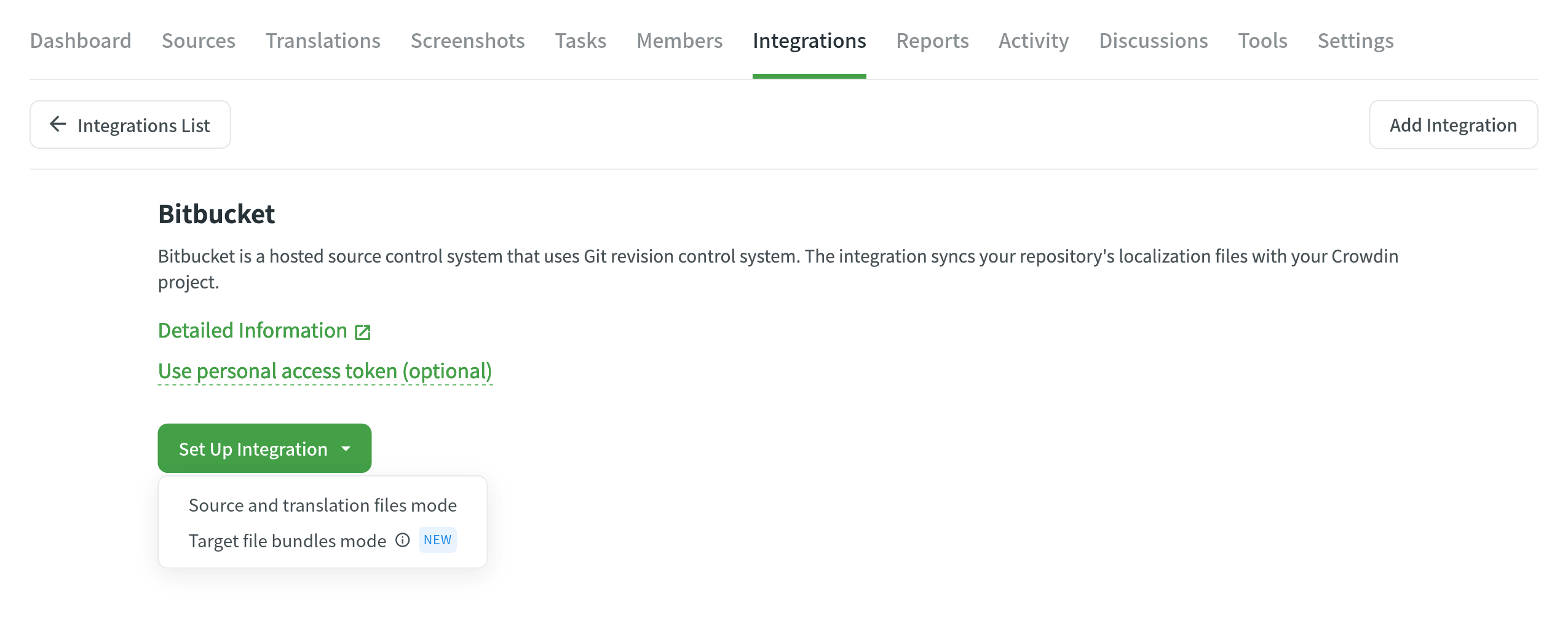Bitbucket-integration, Forbinde Bitbucket