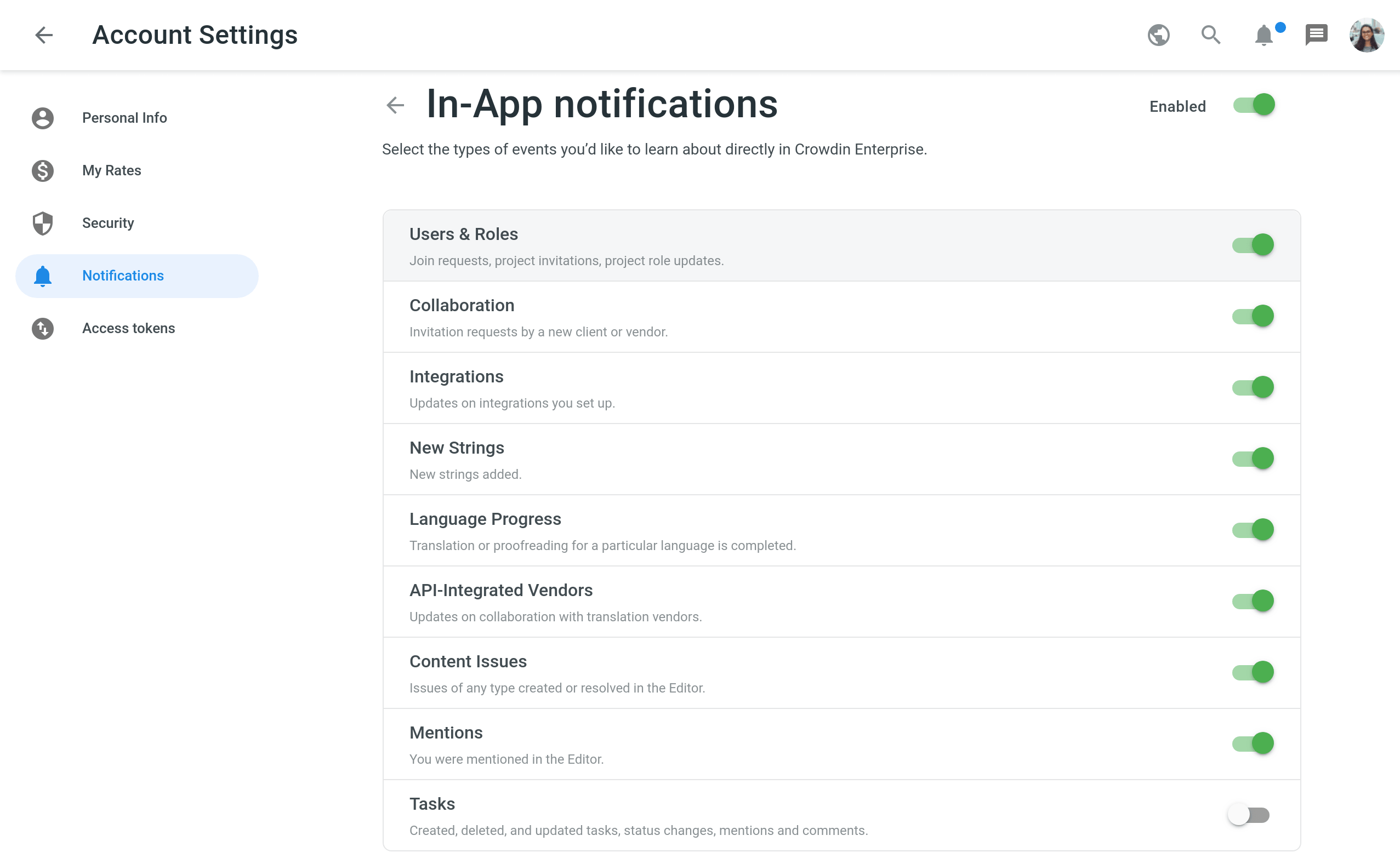 in-app notifications