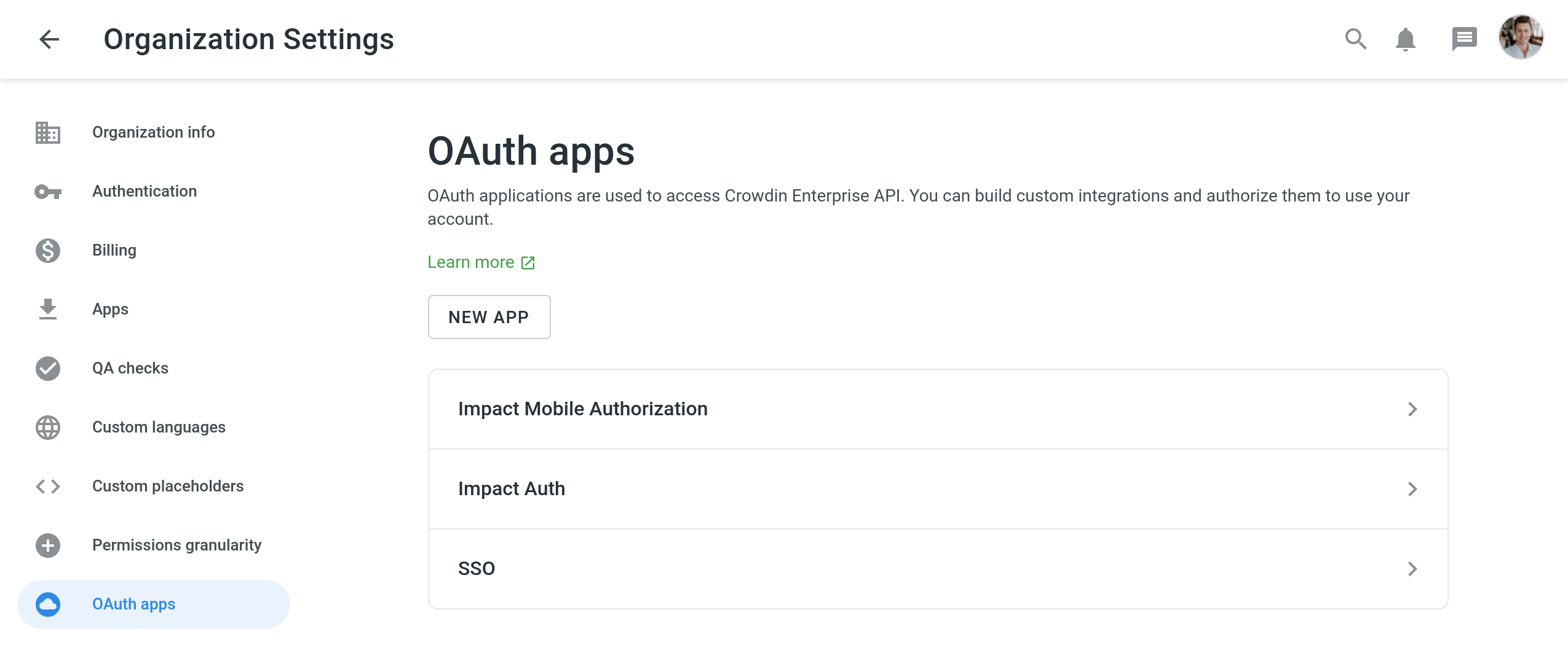 Elenco delle App di OAuth
