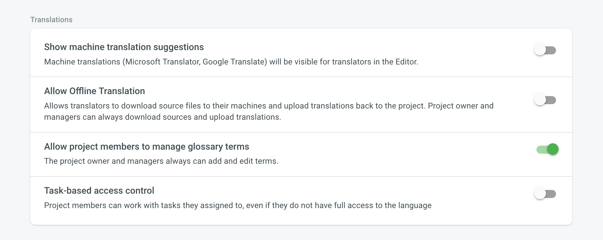 Project settings translations