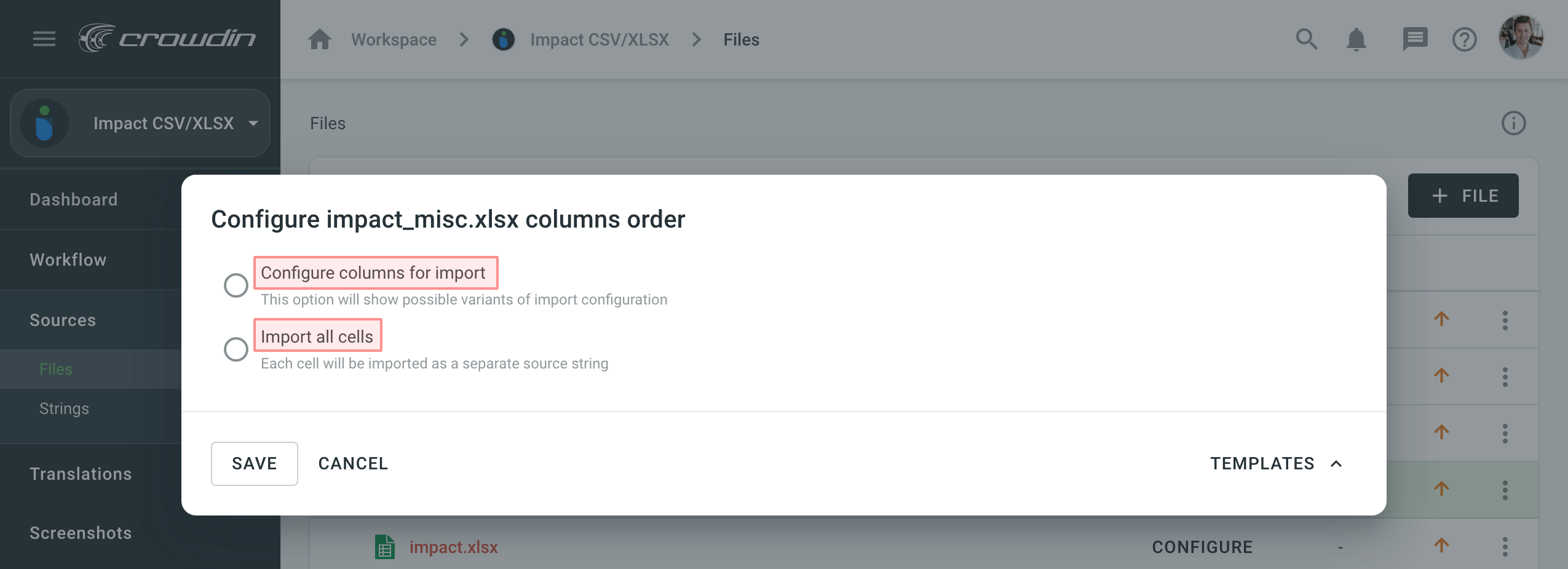 Opções de Configuração XLSX